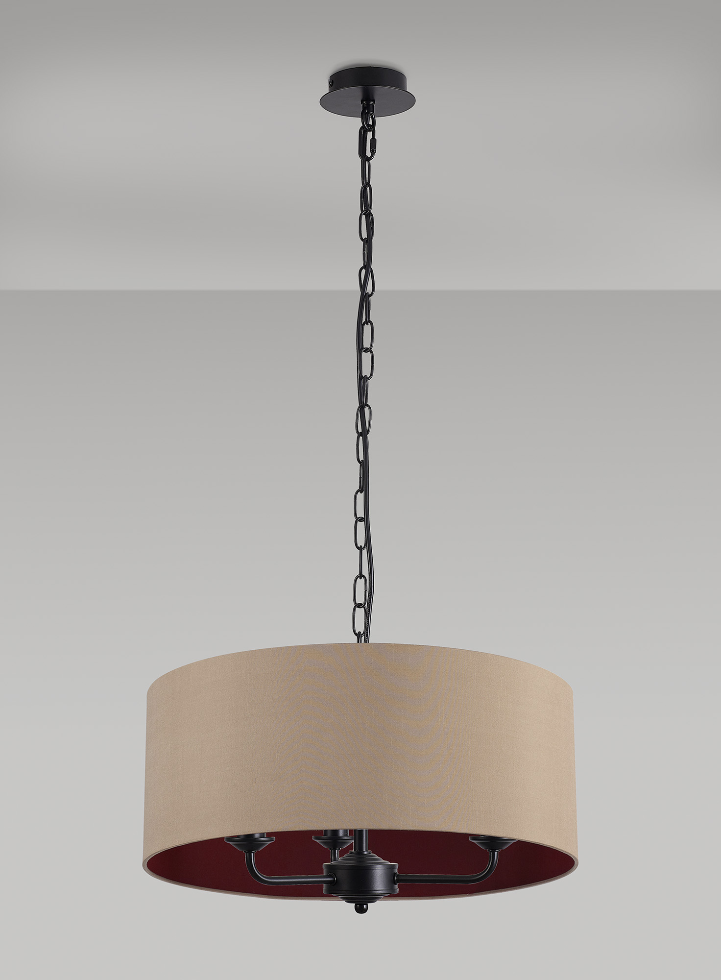 Banyan 50cm 3 Light Pendant Matt Black, Antique Gold/Ruby DK1033  Deco Banyan